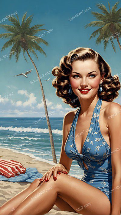 Nostalgic Seaside Elegance: Vintage Pin-Up Portrait