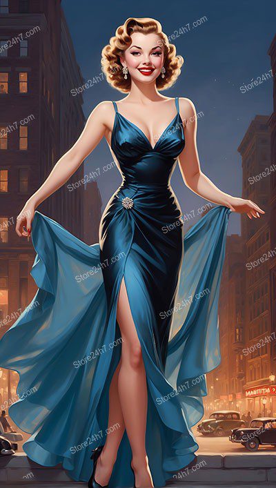 Sapphire Twilight: Glamour Dance in Vintage New York