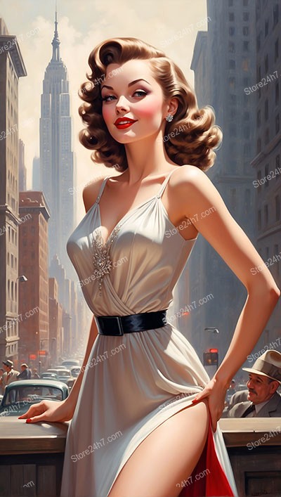 Glamorous Pin-Up Beauty Dancing on Bustling City Street