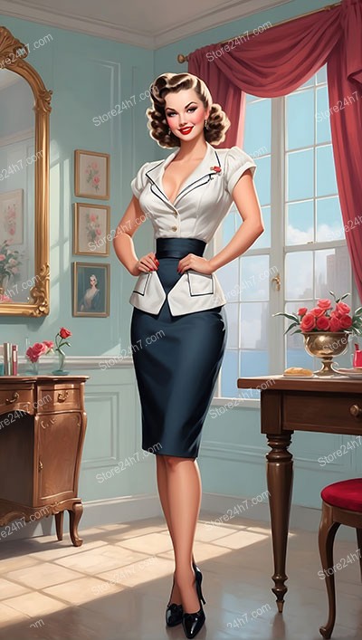 Classic Pin-Up Style Maid Flirts Gracefully