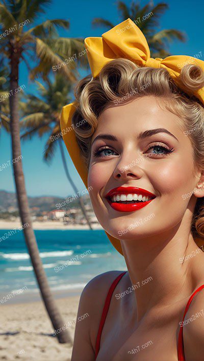 Retro Beach Elegance: Vivacious Pin-Up Charm