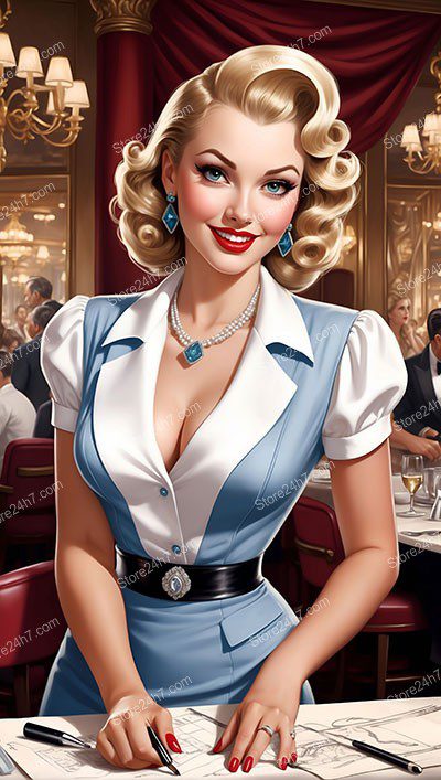 Elegant Pin-Up Waitress Enchants in Classic Diner