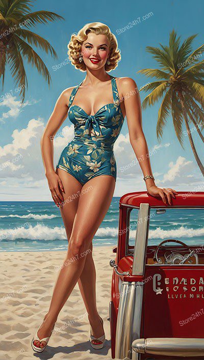 Retro Beach Glamour with Classic Pin-Up Flair