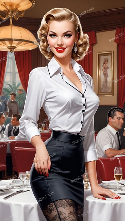Glamorous Vintage Pin-Up Waitress Delights Diners