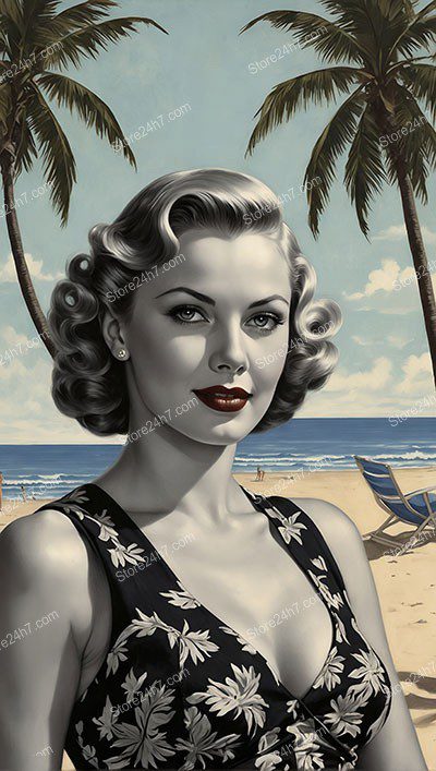Elegant Pin-Up Beauty in Tropical Serenity