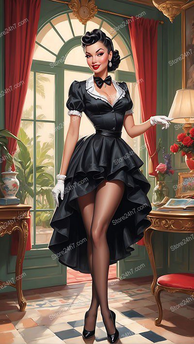 Charming Vintage Pin-Up Maid in Provocative Attire