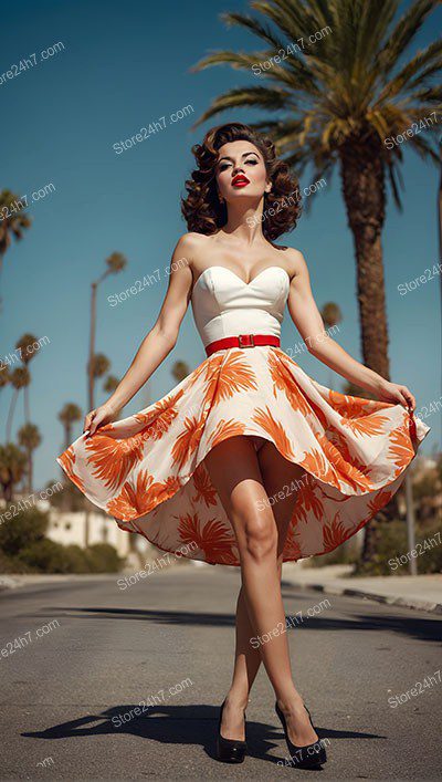 Radiant Pin-Up Girl Embracing Sunlit Vintage Charm