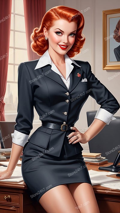 Retro Redhead Secretary's Pin-Up Charm Captured