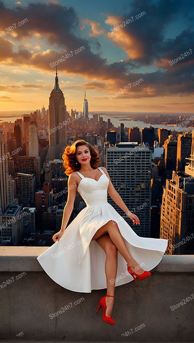 Sunset Elegance with Skyline, Pin-Up Beauty