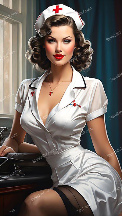 Elegant 1930s Nurse in Classic Pin-Up Style
