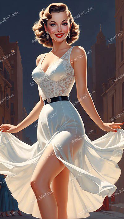 Radiant Pin-Up Beauty Dancing on Vintage Street