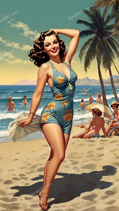 Sunny Serenade: Retro Swimsuit Pin-Up Captures Beach Bliss