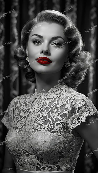 Elegant Hollywood Pin-Up with Red Lips