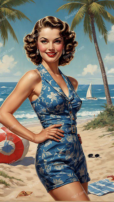 Sun-Kissed Pin-Up Star on Sandy Shores