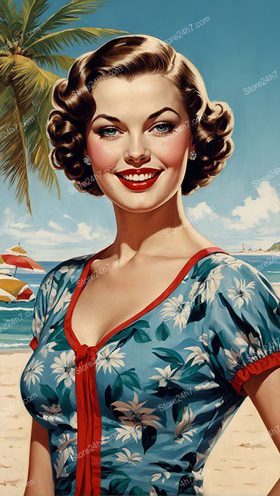 Radiant Beach Beauty in Classic Pin-Up Style