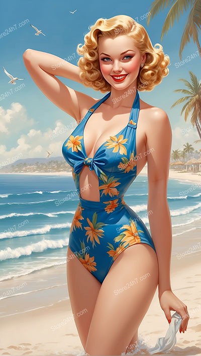 Golden Age Beach Glamour: Swimsuit Pin-Up by Palms