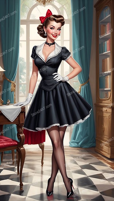 Sophisticated Pin-Up Maid Charms in 1930s Attire