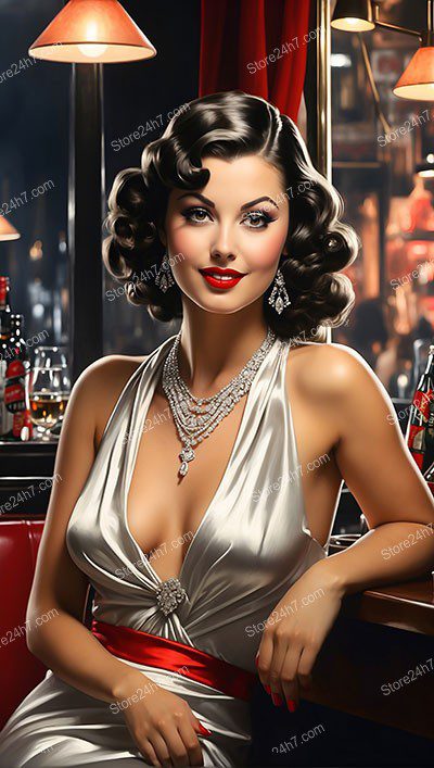 Glamorous 1930s Pin-Up Girl in Elegant Bar