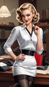 Captivating Secretary Teases in Vintage Pin-Up Mini Dress