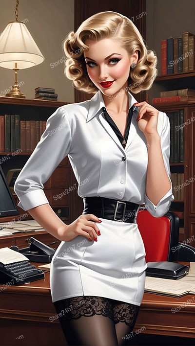 Captivating Secretary Teases in Vintage Pin-Up Mini Dress