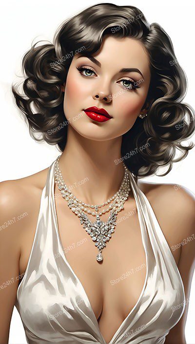 Elegant Pin-Up Lady with Timeless Grace and Pearls
