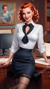 Retro Pin-Up Secretary Charms with a Suggestive Smile
