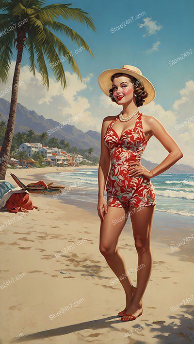 Vintage Tropical Elegance in Pin-Up Beachwear