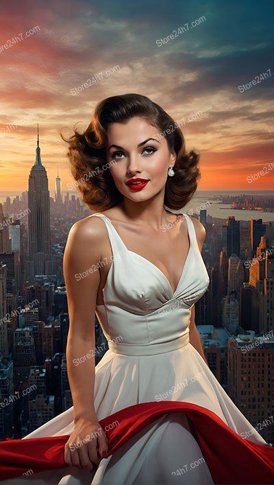 Radiant Pin-Up Beauty Overlooking New York Sunset