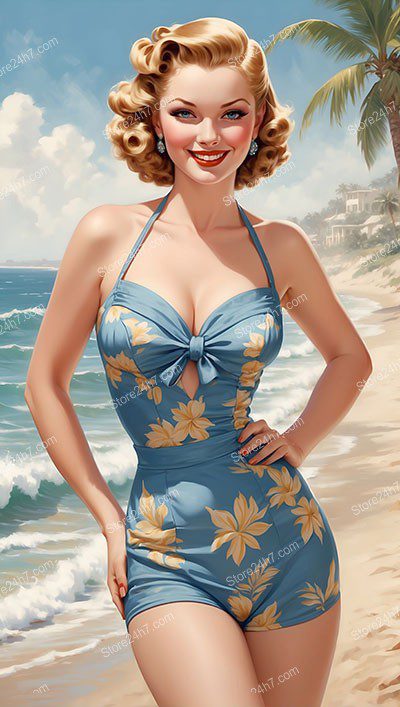 Golden Age Beach Beauty: Classic Pin-Up Girl