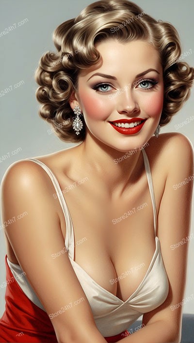 Golden Curls and Radiant Smile: Vintage Pin-Up Elegance