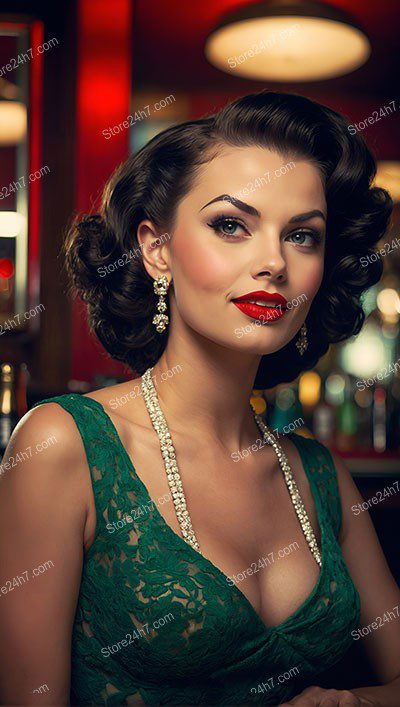 Emerald Elegance: Pin-Up Beauty at Luxe Bar