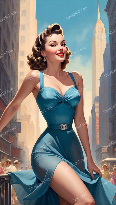 Vintage Blue Dress Beauty Dancing Downtown