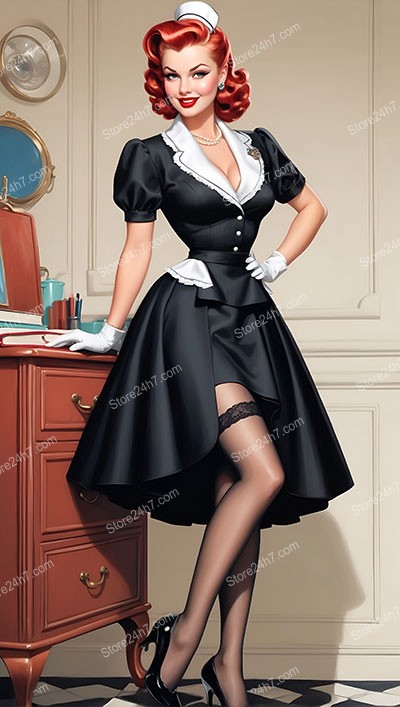 Flirtatious Vintage Maid in Classic Pin-Up Style