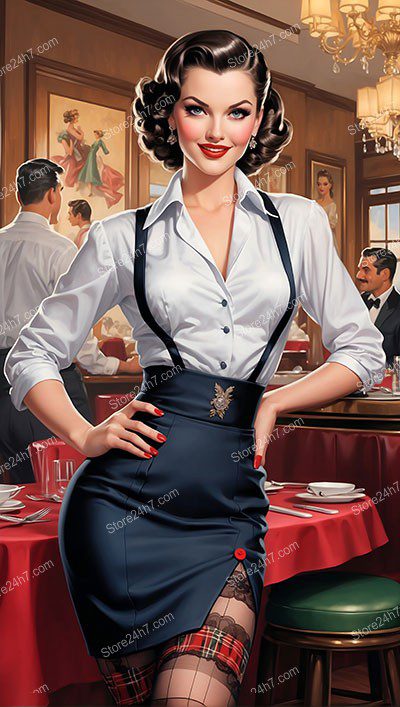 Charming 1930s Pin-Up Waitress Illustration