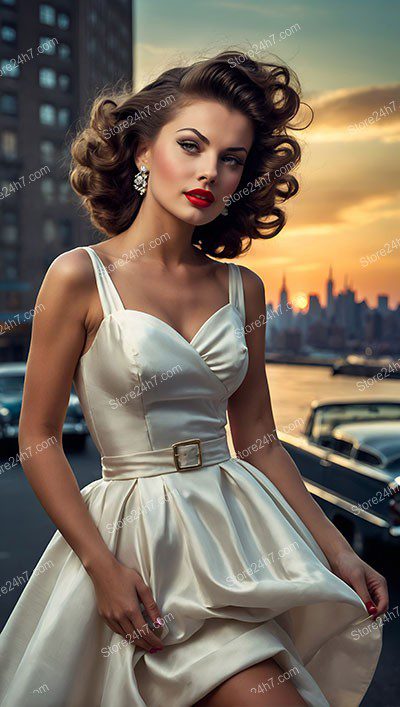 Sunset Glamour with Classic Pin-Up Beauty