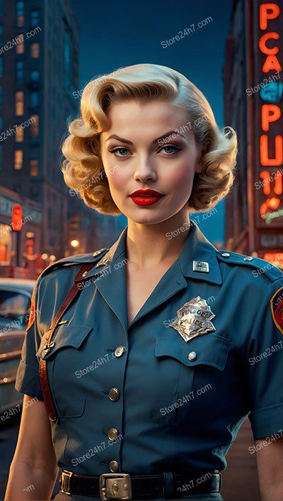 Timeless Teal Police Uniform Pin-Up Beauty