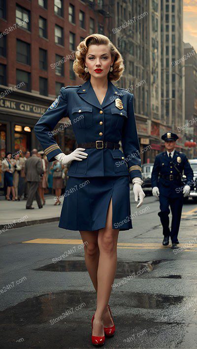 Chic Vintage Police Pin-Up in Navy Blue