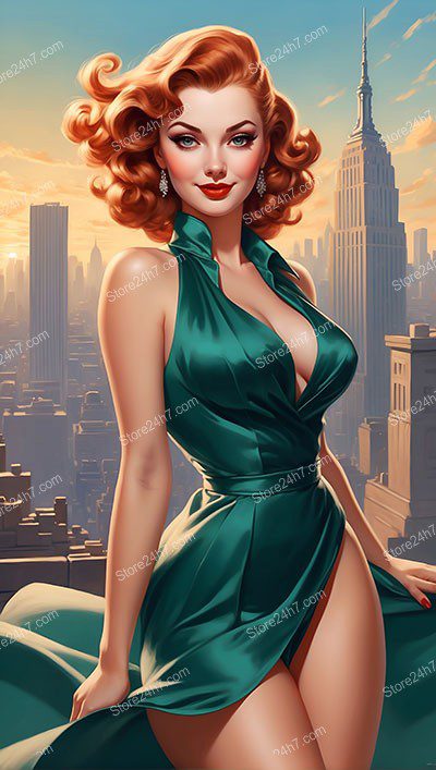 New York Rooftop Elegance: Classic Pin-Up Model