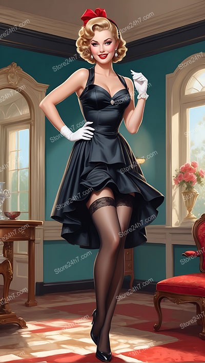 Retro Pin-Up Maid Flirts with Timelessness
