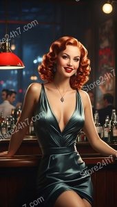Charming Pin-Up Lady at Vintage Bar Scene