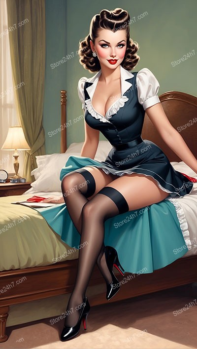 Sultry Vintage Pin-Up Maid Flirts Elegantly