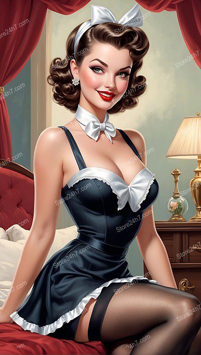 Sultry Classic Pin-Up Maid: Vintage Stockings and Charm
