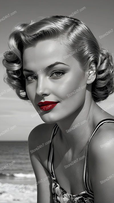Monochrome Pin-Up: Vintage Hollywood Beach Glamour