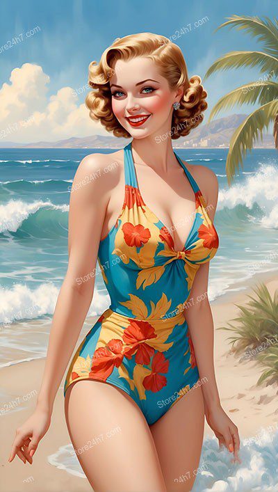 Vintage Beach Beauty: A Pin-Up Girl's Charm