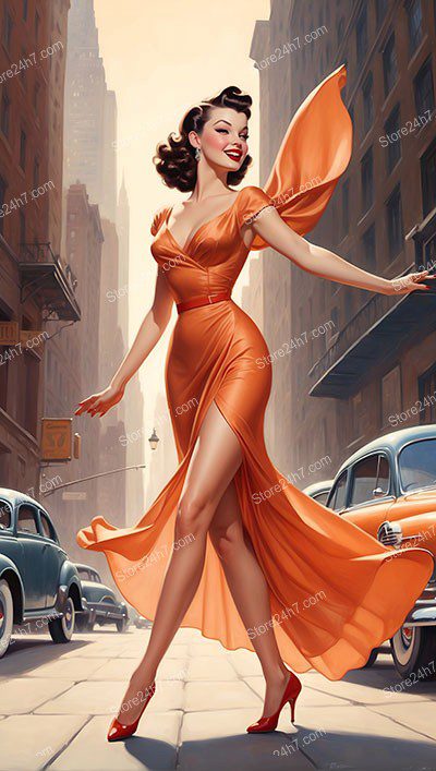 Sultry Steps: Classic Pin-Up Dances in Sunset Hue