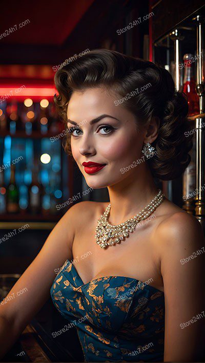 Classic Pin-Up Girl Charm in Cozy Bar