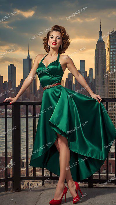 Glamorous Pin-Up Beauty Overlooking New York