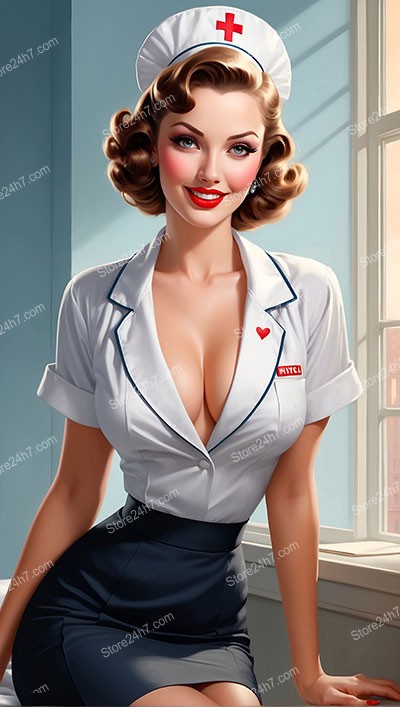 Classic Pin-Up Nurse with Timeless Beauty