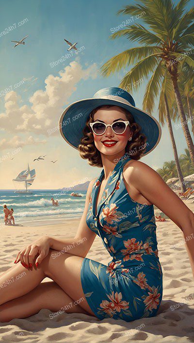 Sunny Seashore Charm: Classic Pin-Up Style