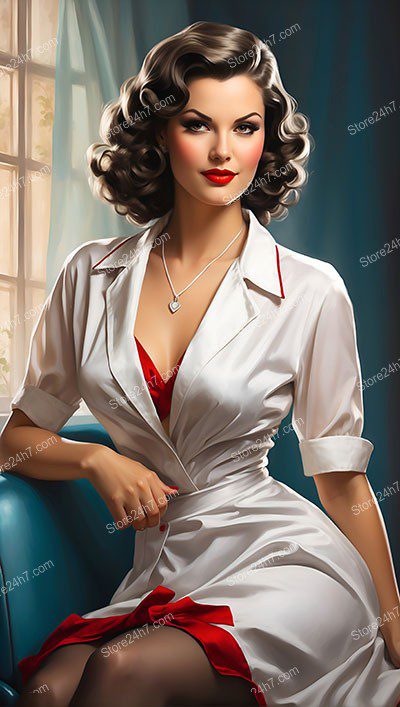 Classic 1940s Pin-Up Nurse with Red Accents